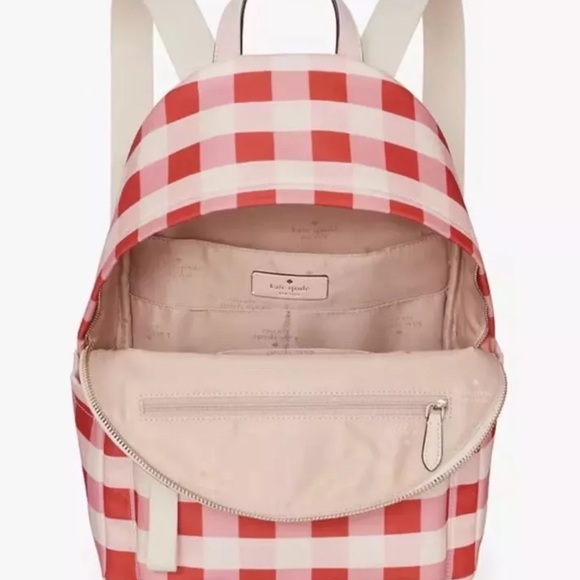 Kate Spade New York Chelsea Gingham Check Print Nylon Medium Backpack Pink Multi - Picture 2 of 2